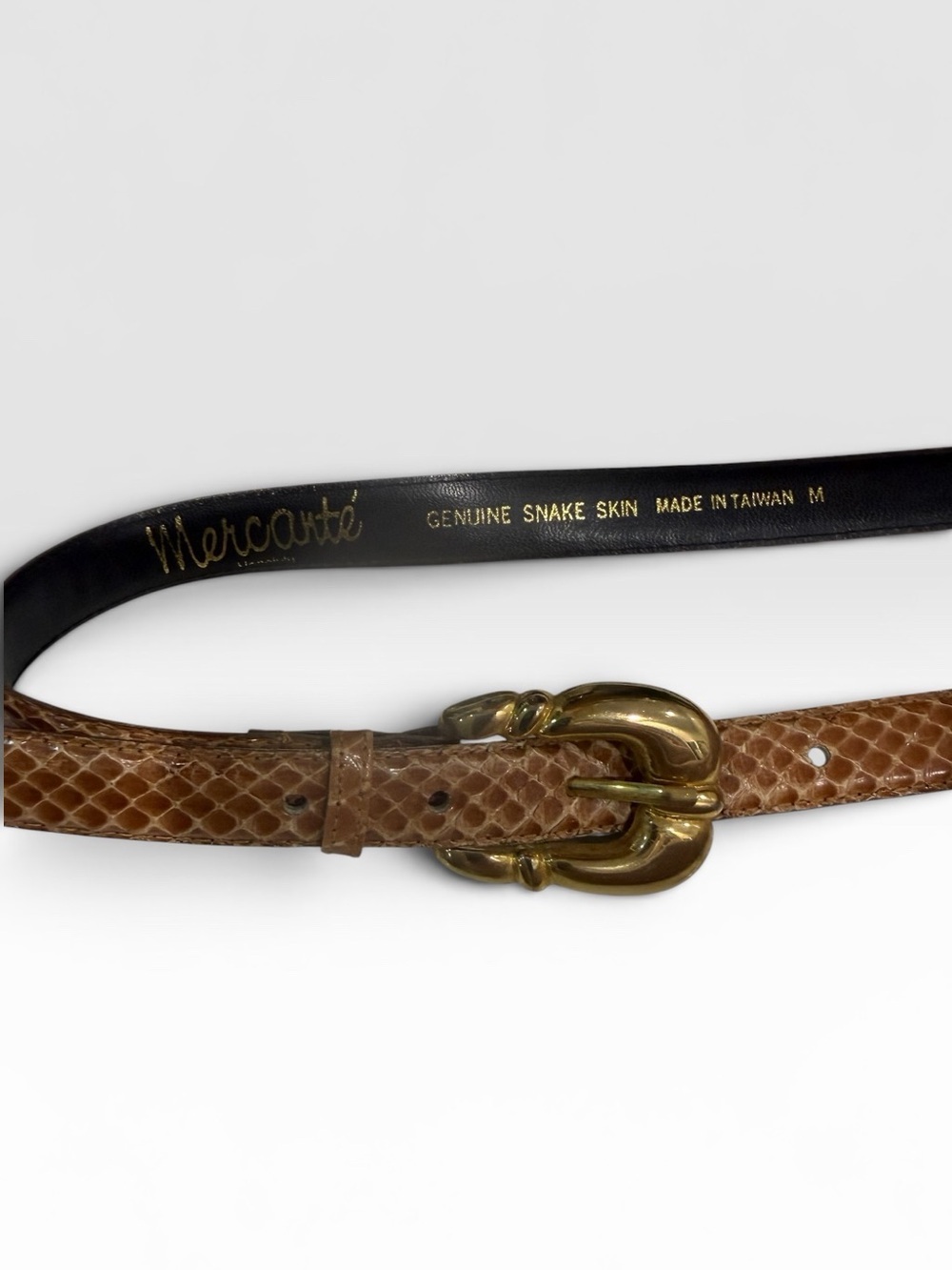 Mercanti Fiorentini Tan Snakeskin Belt with Gold Sculpted Buckle - Picture 4 of 4